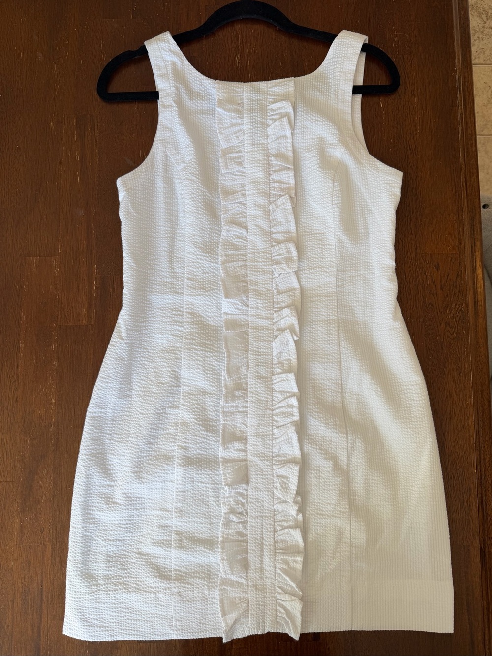 Lauren James White Seersucker Dress Size Small Ruffle Front Preppy